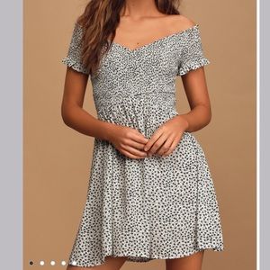 Lulus Flirt It Up White Floral Print Off-the-Shoulder Mini Dress